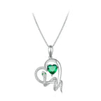 Green heart necklace with snake figure in platinum-plated sterling silver and clear CZ accents