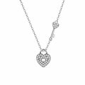 Heart Lock and Key Necklace in 925 Sterling Silver with Pave Face on a plain white background