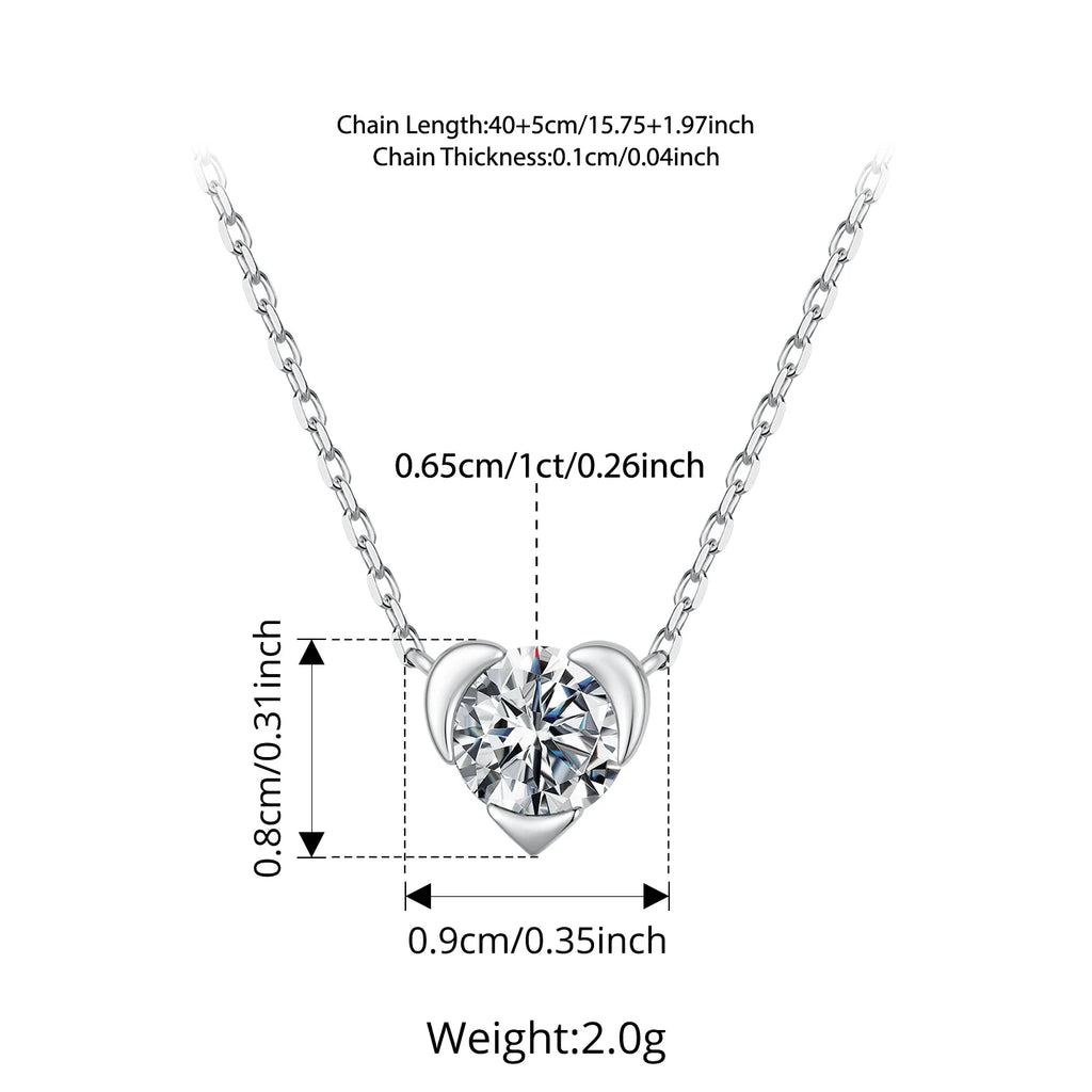 Measurement chart for the heart necklace with 0.31 x 0.35 in pendant and 16 in chain