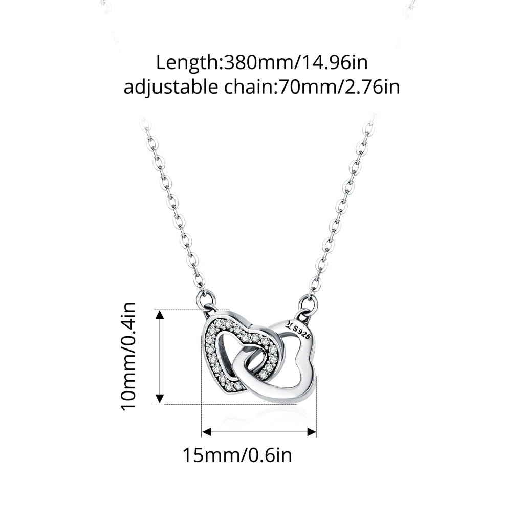 Size chart for the infinity open heart necklace with a 0.39 x 0.79 in (1.0 x 2.0 cm) pendant
