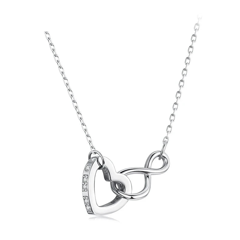 Infinity open heart necklace in white gold-plated 925 sterling silver with a CZ-set heart curve