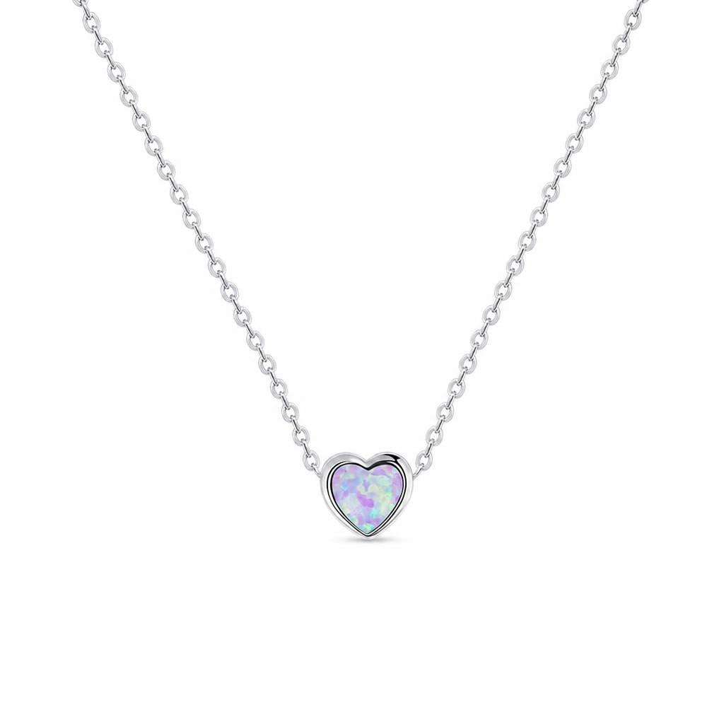 Iridescent Heart Necklace in Platinum-Plated 925 Sterling Silver on a plain white background