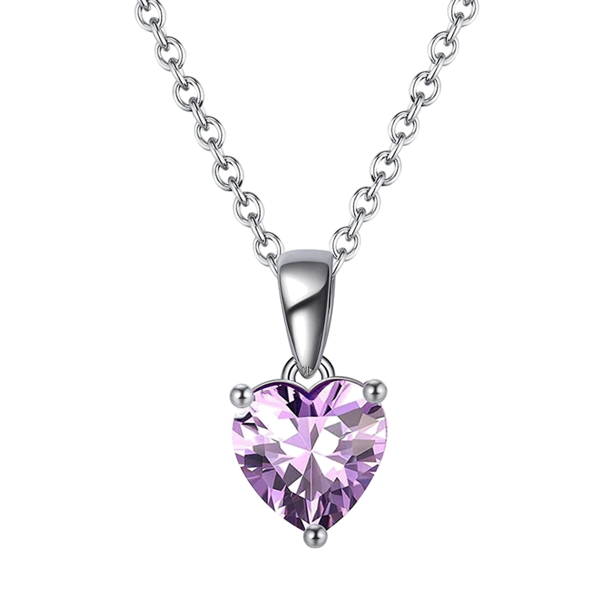 June light purple faceted heart pendant necklace on a white background