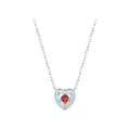 Light blue heart necklace in 925 sterling silver with a multicolored CZ center on a plain background