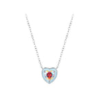 Light blue heart necklace in 925 sterling silver with a multicolored CZ center on a plain background