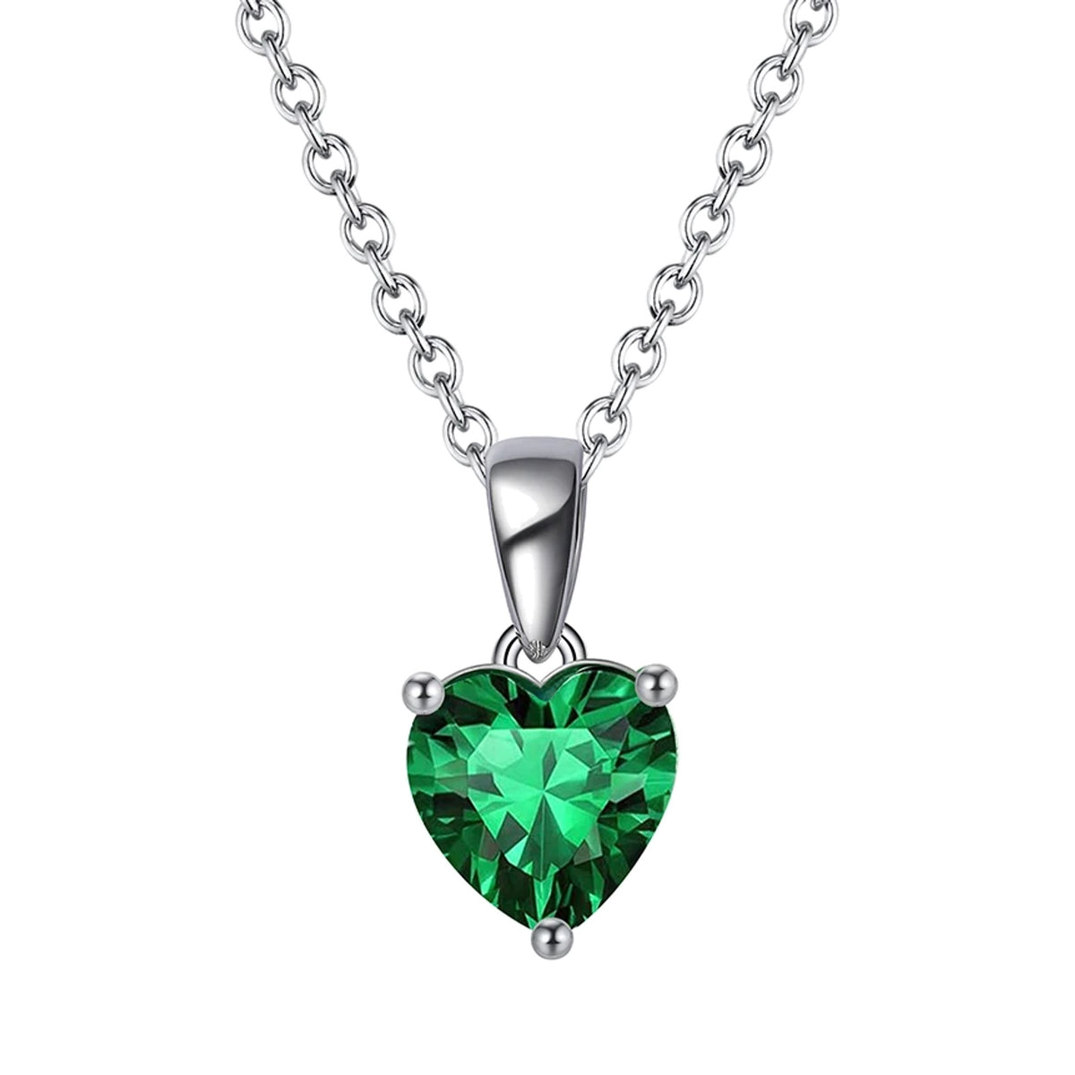 May green faceted heart pendant necklace on a white background