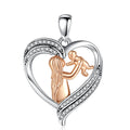 Pendant-only view of the open heart with a mother lifting her baby and two rows of CZ stones
