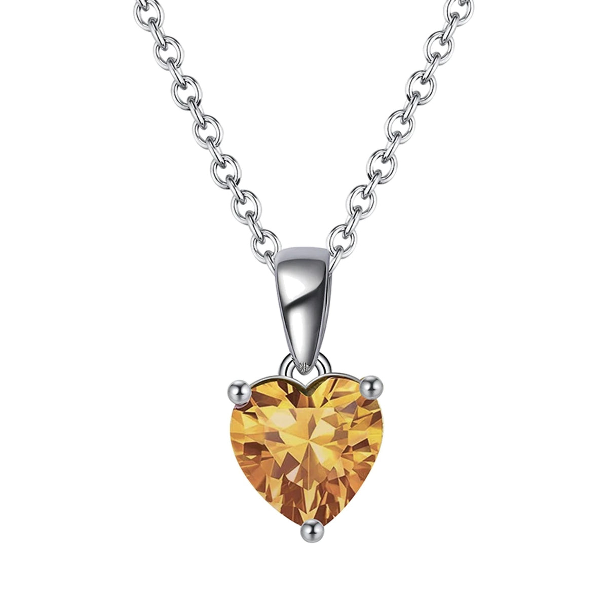 November yellow faceted heart pendant necklace on a white background