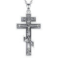 Three-bar Orthodox cross on a fine 925 sterling silver cable-link chain against a white background