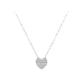 Pave heart necklace in 925 sterling silver with clear CZ stones and a rectangular center row on white