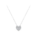 Pave heart necklace in 925 sterling silver with clear CZ stones and a rectangular center row on white