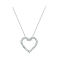 Pave open heart necklace in 925 sterling silver with moissanite stones on a white background