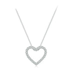 Pave open heart necklace in 925 sterling silver with moissanite stones on a white background
