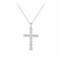 Pearl silver cross necklace in 925 sterling silver with simulated pearls and beaded rims on white
