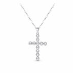 Pearl silver cross necklace in 925 sterling silver with simulated pearls and beaded rims on white