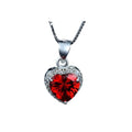 Red halo heart necklace in 925 sterling silver with a faceted red CZ heart and clear CZ border