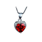 Red halo heart necklace in 925 sterling silver with a faceted red CZ heart and clear CZ border