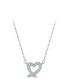 Ribbon heart necklace in 925 sterling silver with moissanite open heart pendant and oval-link chain