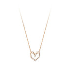 Rose gold-tone geometric heart necklace displayed on a white background with a fine link chain
