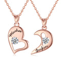 Rose gold-tone Mother heart and Daughter crescent necklaces on oval-link chains