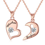 Rose gold-tone Mother heart and Daughter crescent necklaces on oval-link chains