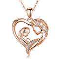 Rose gold-tone mother daughter heart necklace with clear stone accents and oval-link chain