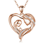 Rose gold-tone mother daughter heart necklace with clear stone accents and oval-link chain