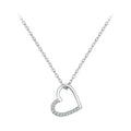 925 sterling silver asymmetrical open heart necklace with clear CZ stones on a white background