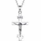 Silver crucifix necklace with polished 925 sterling silver cross, raised Jesus figure and INRI plaque