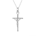 Silver-tone 925 sterling silver crucifix necklace with a textured Christ figure on a white background
