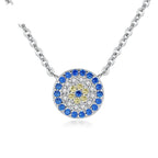Flower evil eye necklace in 925 sterling silver with blue, clear, and yellow CZ stones