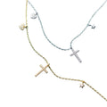 Silver-tone and gold-tone cross necklaces with stone-set hearts and polished star charms