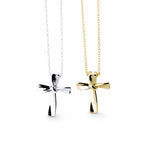 Plain Silver Cross Necklace with Polished Flared Arms on a plain white background
