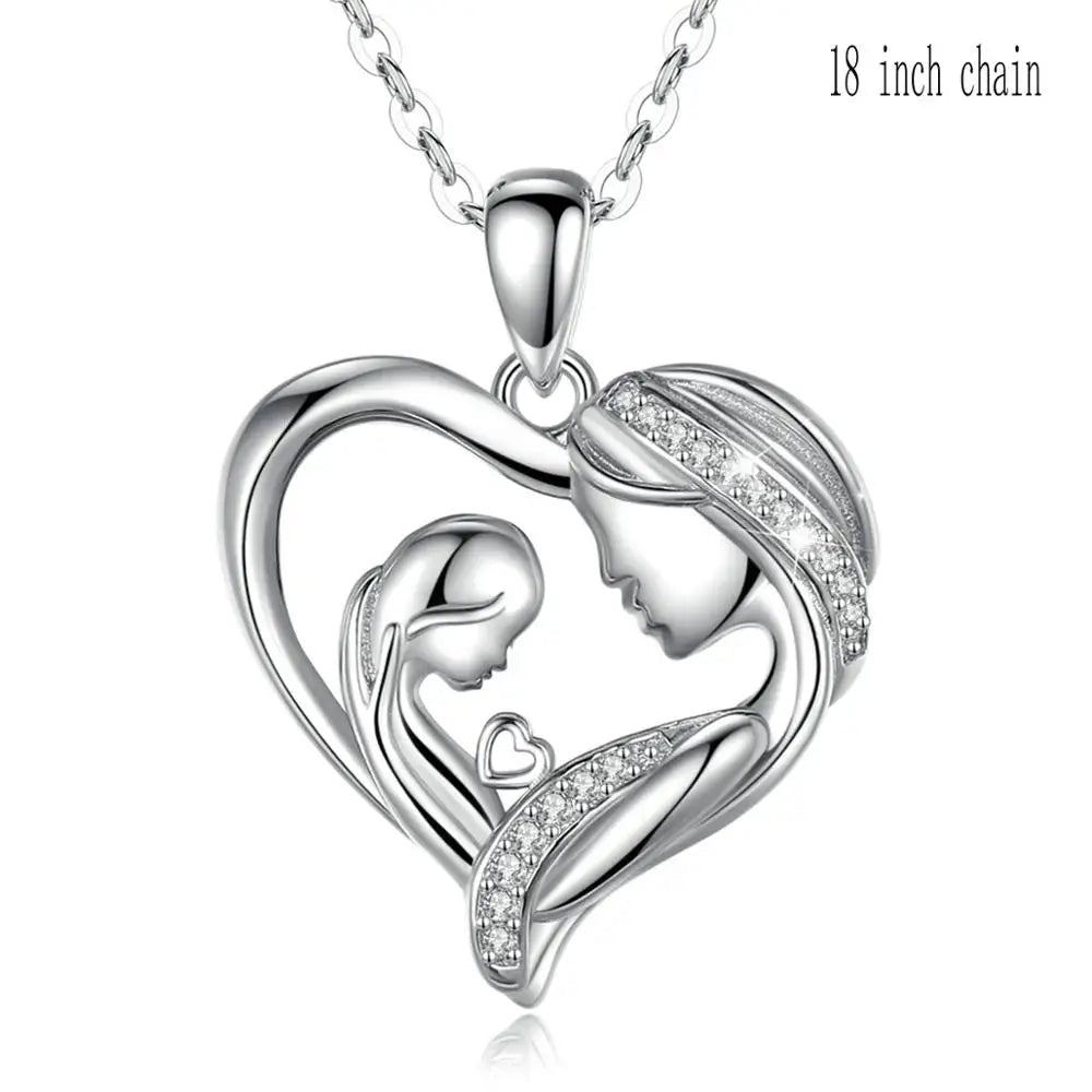 Silver-tone heart necklace with oval-link chain labeled 18 in (46 cm)