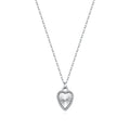 925 sterling silver heart necklace on white showing the elongated-link chain and sunburst pendant