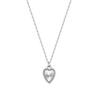 925 sterling silver heart necklace on white showing the elongated-link chain and sunburst pendant