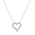 Silver-tone hollow heart necklace in 925 sterling silver with moissanite on white