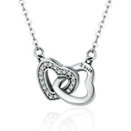 Interlocking heart necklace in 925 sterling silver with clear CZ stones and oval-link chain