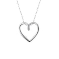 Silver-tone twisted open heart necklace with oval-link chain on a pure white background