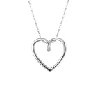 Silver-tone twisted open heart necklace with oval-link chain on a pure white background
