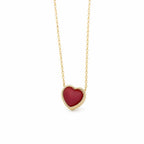 Small Red Heart Necklace with Gold-Colored Rim and Fine Chain on a plain white background