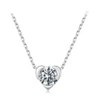 Solitaire heart necklace in white gold plated 925 sterling silver with a 1 ct moissanite center