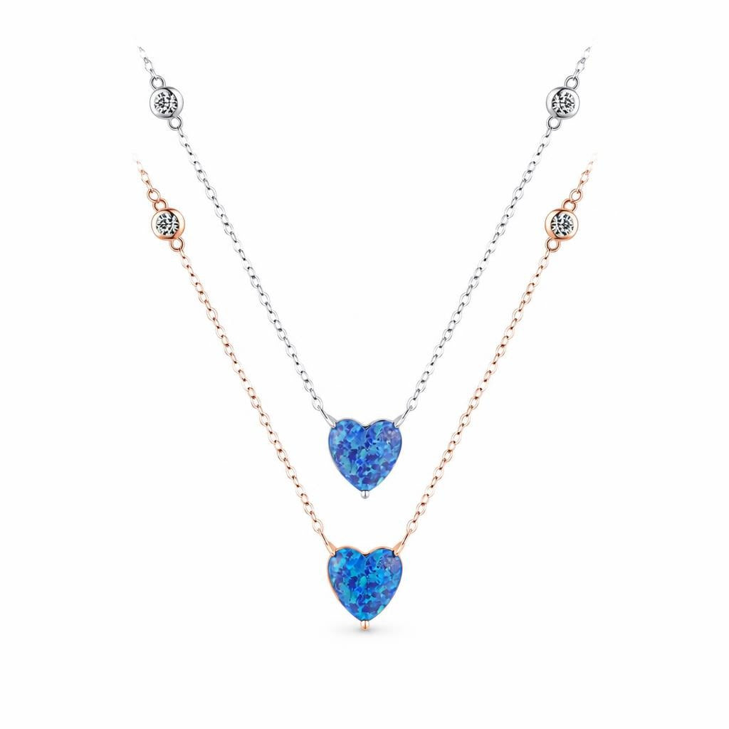 Starry Sky Heart Necklace in 925 Sterling Silver with Blue Stone on a plain white background