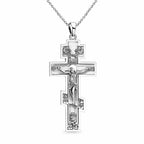 Vintage crucifix necklace in 925 sterling silver with raised Christ figure, angels and INRI detail