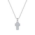 925 sterling silver CZ cross necklace on a white background with a polished tapered bail