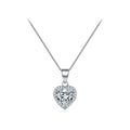 Dainty heart necklace in 925 sterling silver with a clear CZ halo on a white background