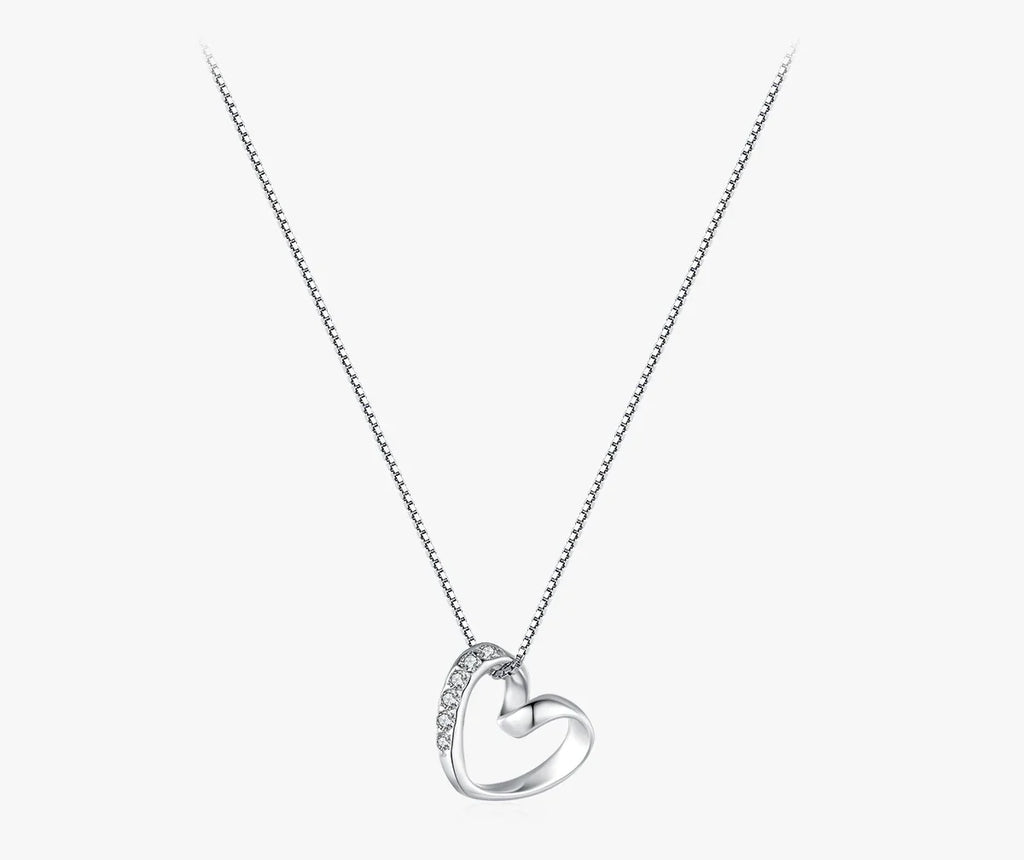 Sterling silver open heart necklace with CZ stones and a box-link chain