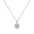 Sterling silver framed heart necklace with a clear cubic zirconia center on white