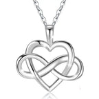 Infinity knot heart necklace in polished 925 sterling silver with an open heart and woven sideways loop