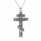 Orthodox Cross Necklace in 925 Sterling Silver on a plain white background